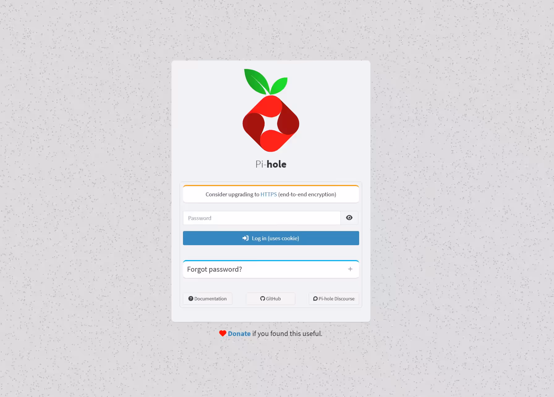 Pi-hole web interface login