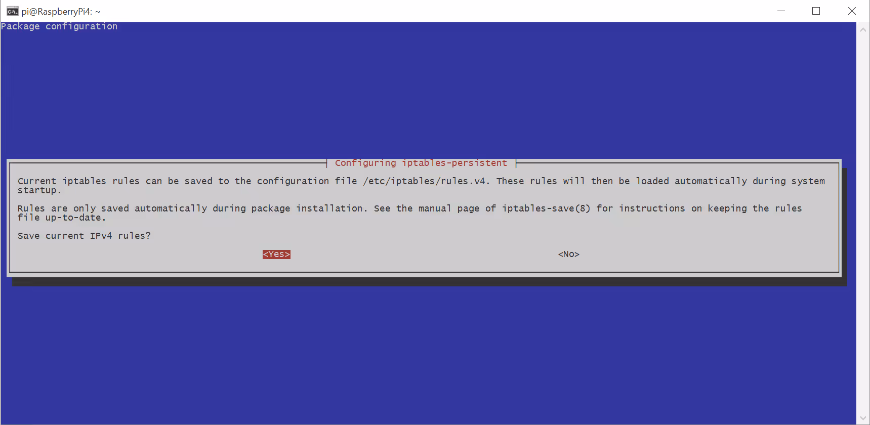 Saved IPv4 firewall configuration