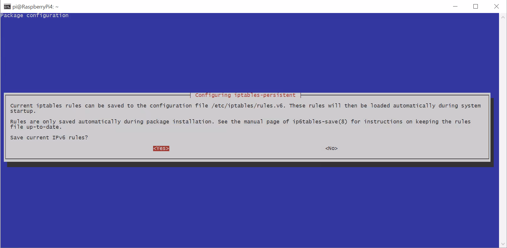 Saved IPv6 firewall configuration
