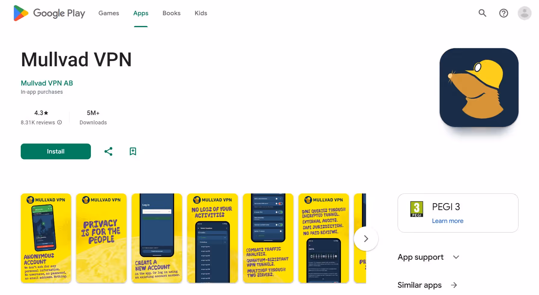 Mullvad VPN app on Google Play