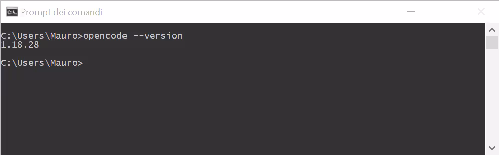 Sortie de la commande de version OpenCode