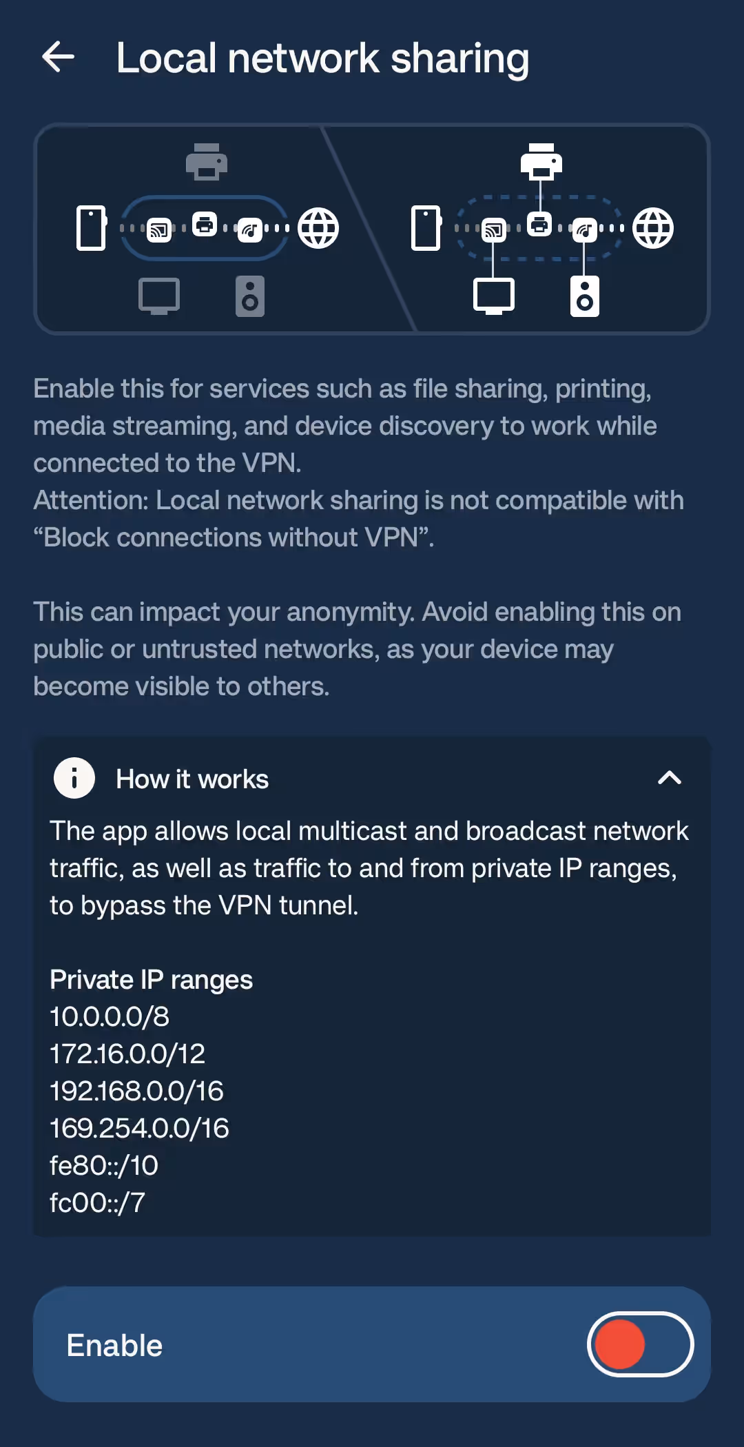 Mullvad local-network sharing setting